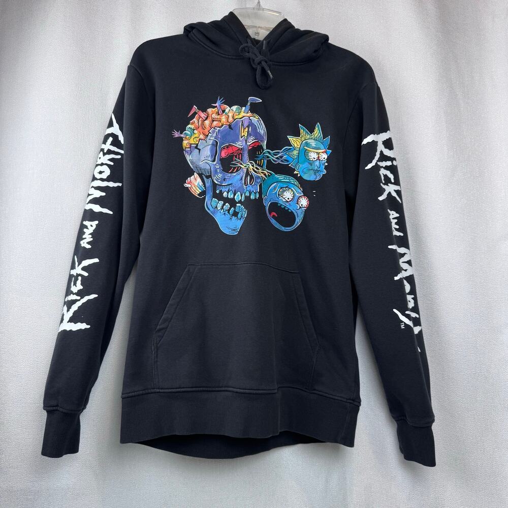 Rick and Morty H&M Adult Hooded Black Pull over Sweatshirt with pocket Small